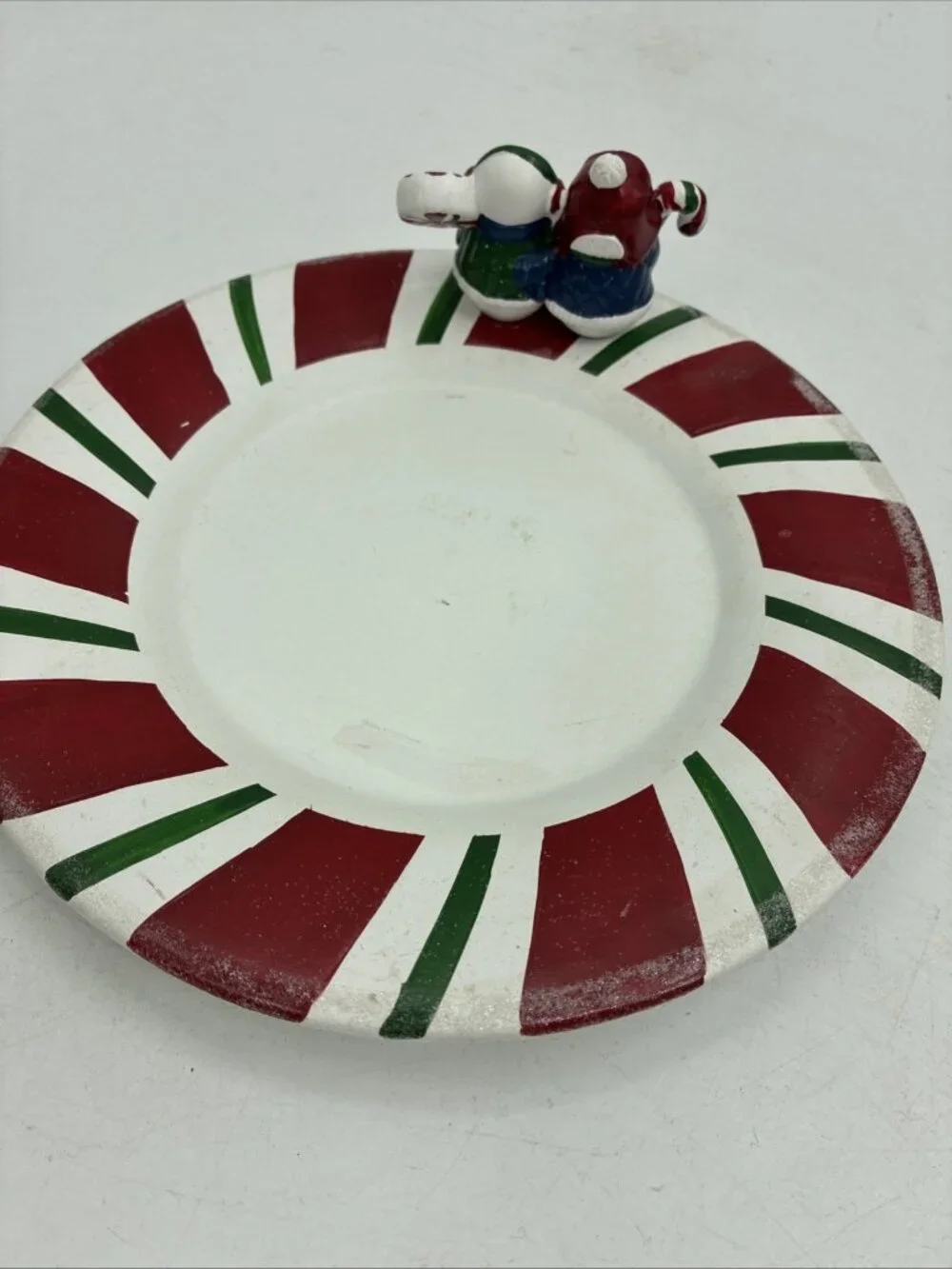 Yankee Candle Snowmen Christmas Candle Shade Plate Set Candy Cane Holiday Decor